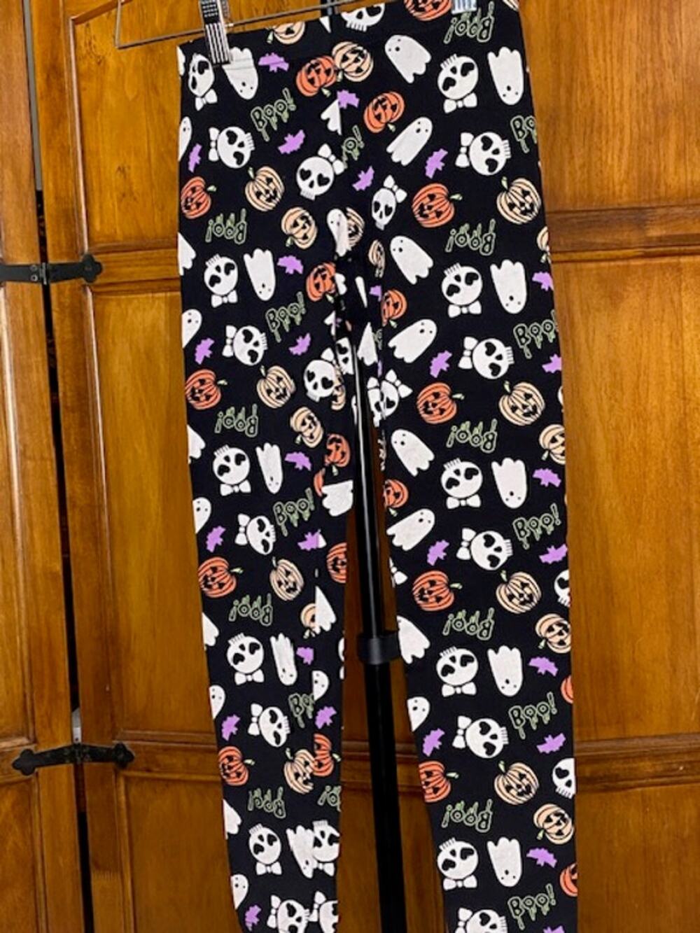 Way to Celebrate Girls Halloween Leggings M 7-8 Black Pumpkin Ghost Skull Boo